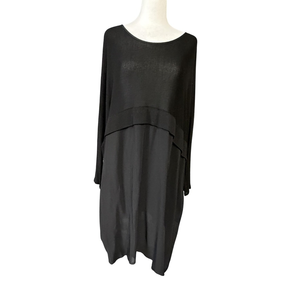 Baci Dress Womens S Black Knit Oversized Swing Trapeze Scoop Neck Knee Length